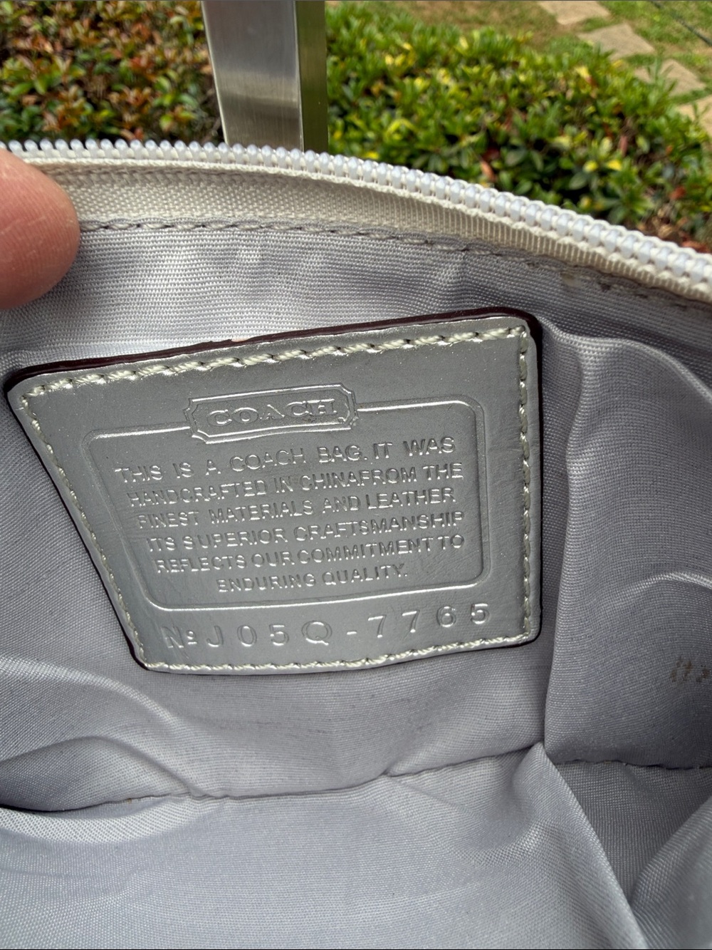 Coach Cream and Metallic Silver Signature  Logo Large Canvas Wristlet 7765 - Picture 9 of 16